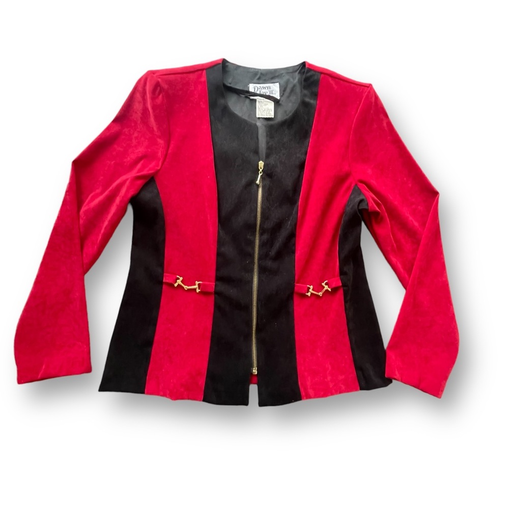 Vtg Dawn Joy II Red/Blk Colorblock Zipper Blazer Women's Size 10P Cosplay 90s